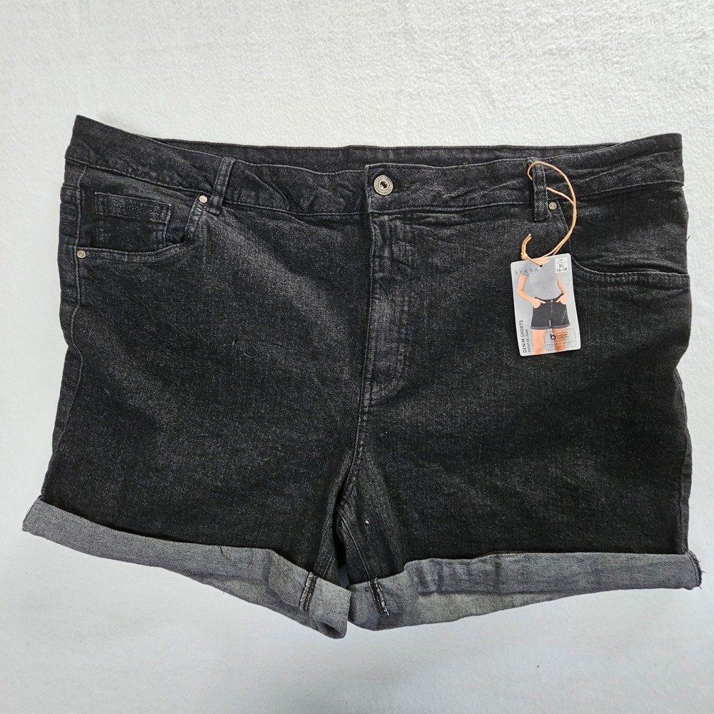 Serra Womens Black Denim Shorts Cuffed Hem Size XL 16-18 New with Tag